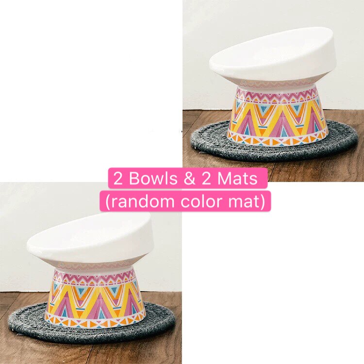 2 Sizes Non-slip Ceramic Cat Bowl with Mat Cervical Protect Pet Food Drinking Bowls Ceramic Bowl Feeders for Dog Pet Supplies