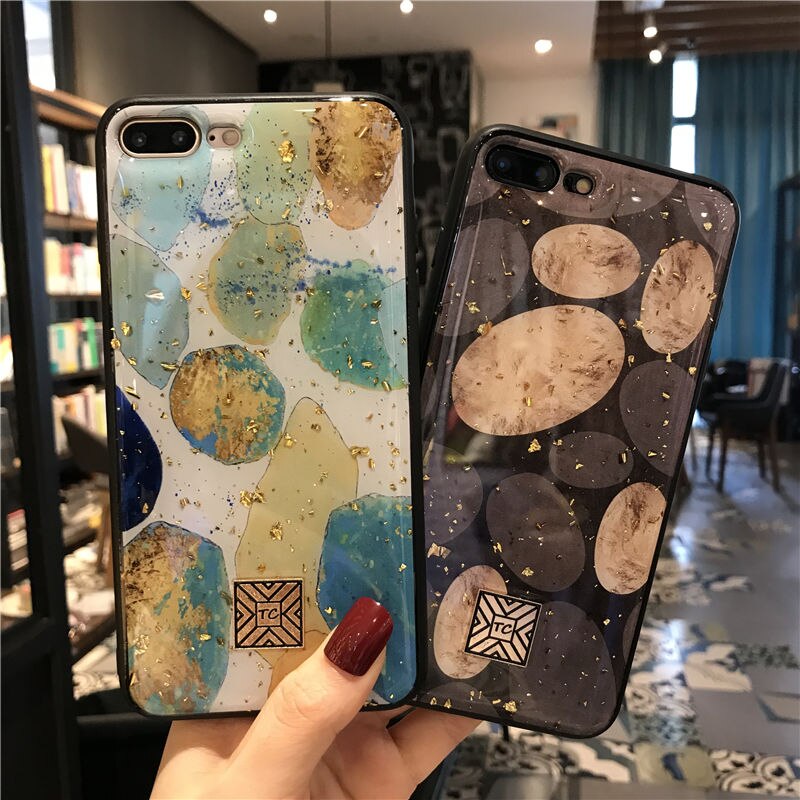 Glitter Gold Marble Case For iPhone 12 11Pro X XS Max XR Soft TPU Granite Geometry Cover For iPhone 7 8 6s Plus Cover Phone Case