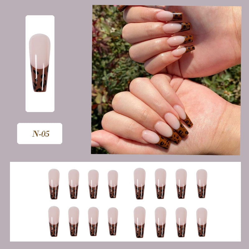 24pcs False Nails Nude Gradient Nail Patch Rhinestone Inlaid Press On Nails Removable Long Manicure nail tips