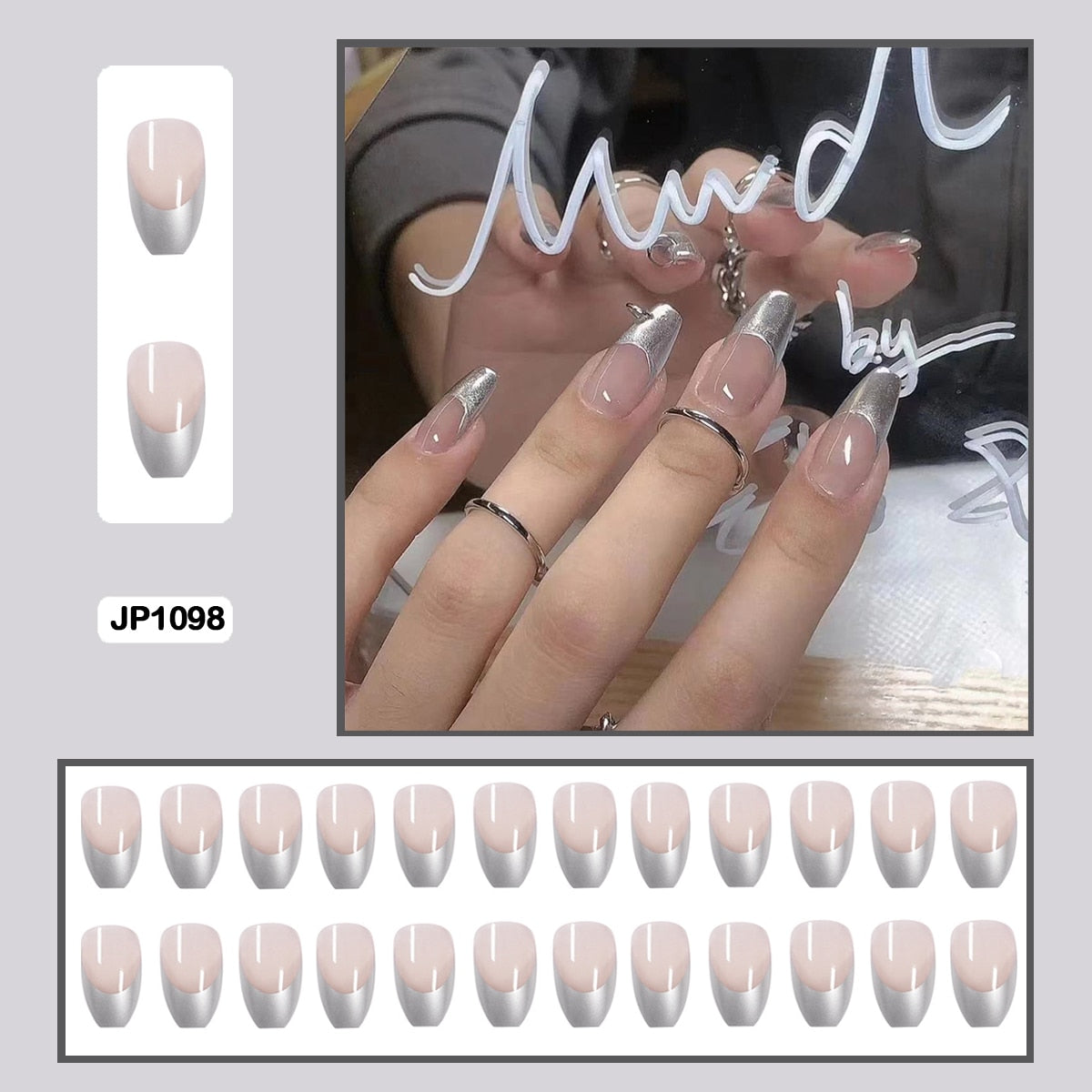 French Mordern stylish Elegant Gold Sliver Edge Line Wearable False Nails