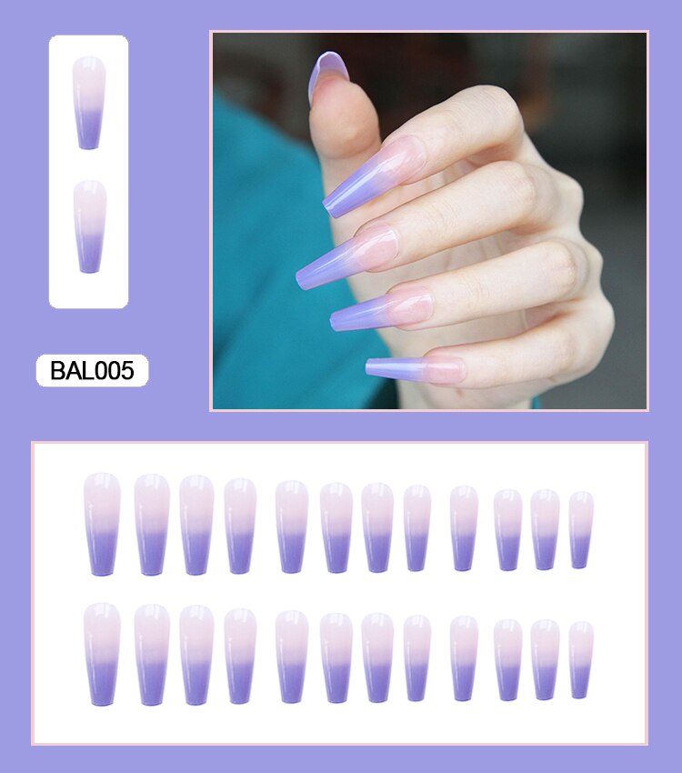 Gradient ballet elegant long trapezoidal nail wearable artifical false nails