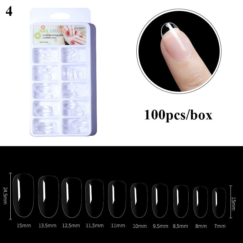 100pcs/box Clear Transparent Seamless Fake Nails Full Coverage False Nails Tips Short T-shaped Water Drop Full Sticker For Nails