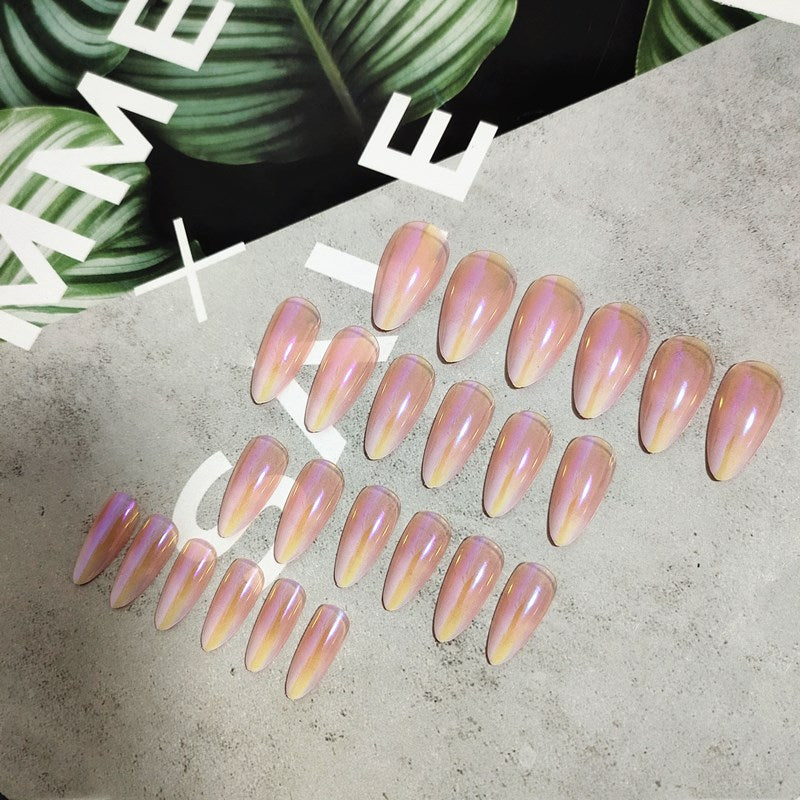 24pcs Aesthetic Northern Lights stiletto nail tips Simple Lasting Fake Nails Wearable Full Cover Finished Fingernails