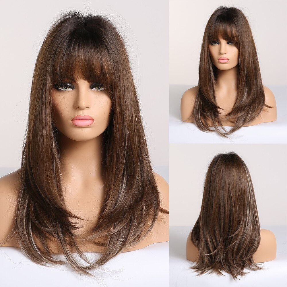 Black Bob Hair Wigs Medium Straight Synthetic Wig with Bangs Cosplay Wig Heat Resistant