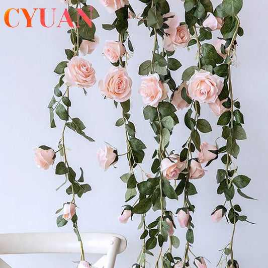 2m Artificial Flowers Rose Ivy Vine Wedding Decor Real Touch Silk Flower Garland String With Leaves For Home Hanging Decor