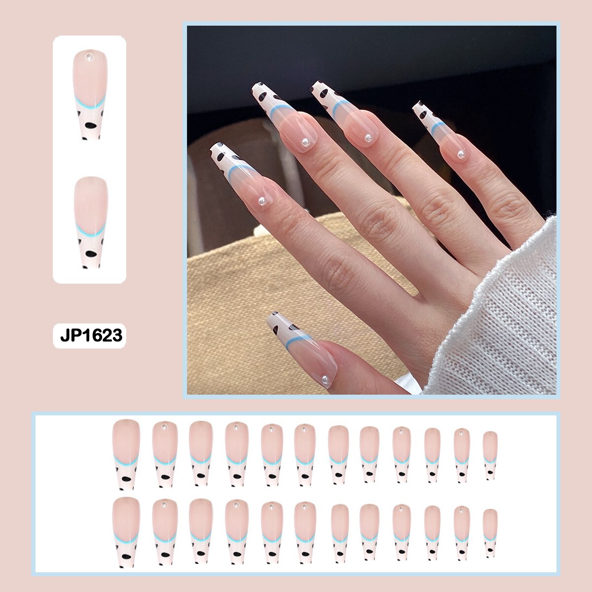 Fairy nail art Pearl decoration Wearable False Nails with glue 24pcs per box with wear tools