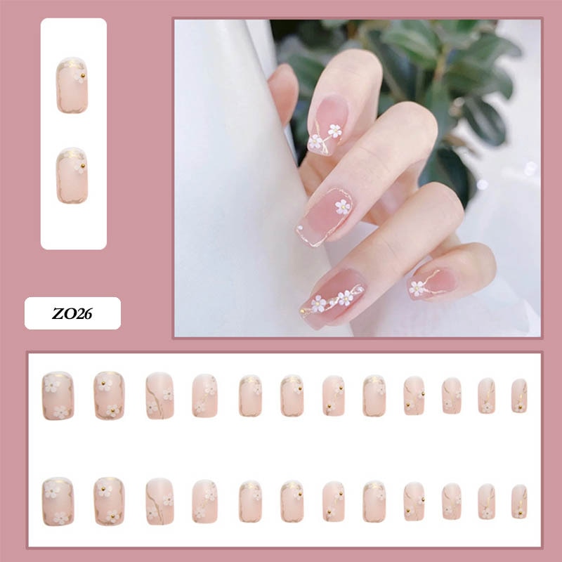 24pcs Butterfly decorated false nails Removable Long Manicure press on nail tips full cover acrylic