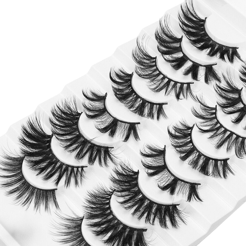 8 Pairs 3D Mink False Eyelashes Mixed Style 100% Mink Hair Wispies Criss-cross Fluffy Eyelashes Volume Handmade Cruelty-free