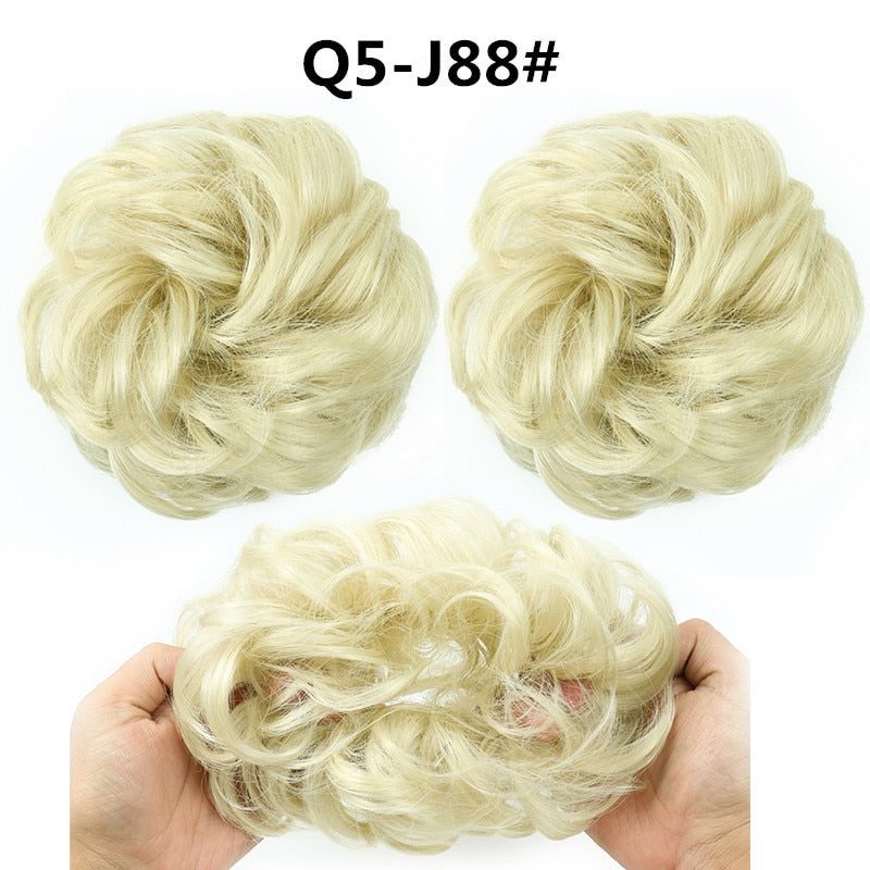 Synthetic Hair Bun Wig Ladies Ponytail Hair Extension Scrunchie Elastic Wave Curly Hairpieces Scrunchie Wrap