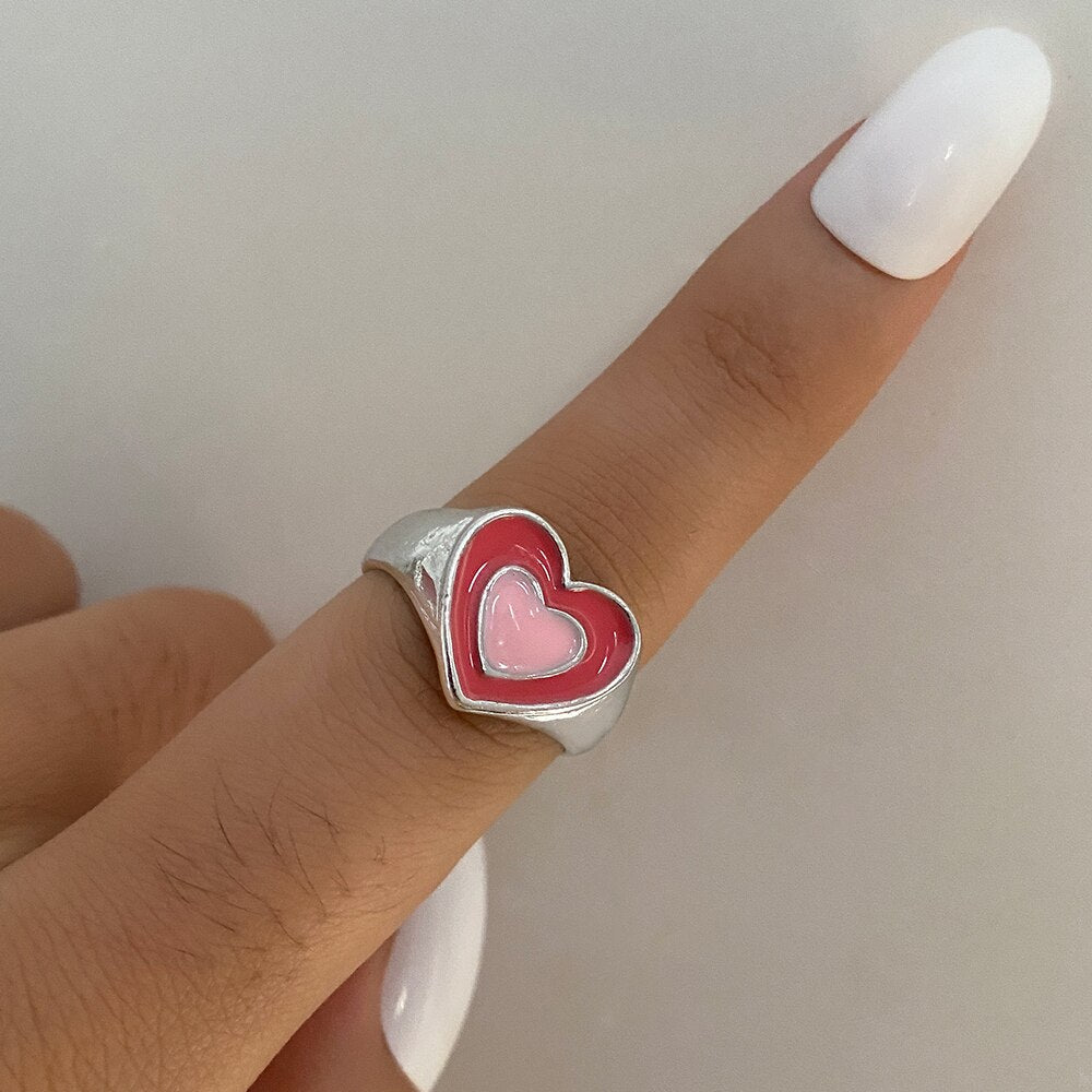 Colorful Ring for Women Glossy Dripping Love Heart Rings Peach Heart Ring Exquisite Wild