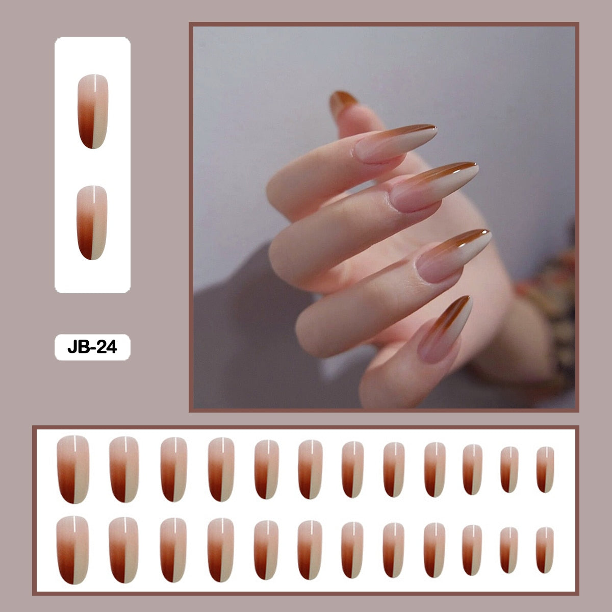 24pcs Gradient Long Trapezoidal Ballet Wearable False Nails Nail Art Fake Nails With Glue And Wearing Tools