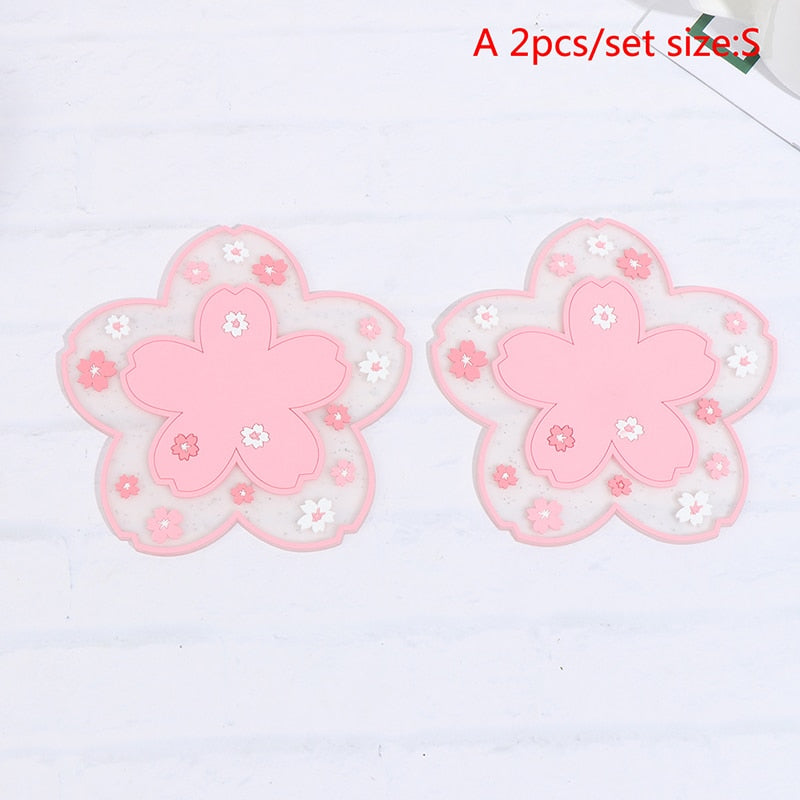 1Pc Japanese Cherry Insulated Table Mat Milk Cup Non Slip Coaster Non Slip Coaster Kitchen Family Office Accessories