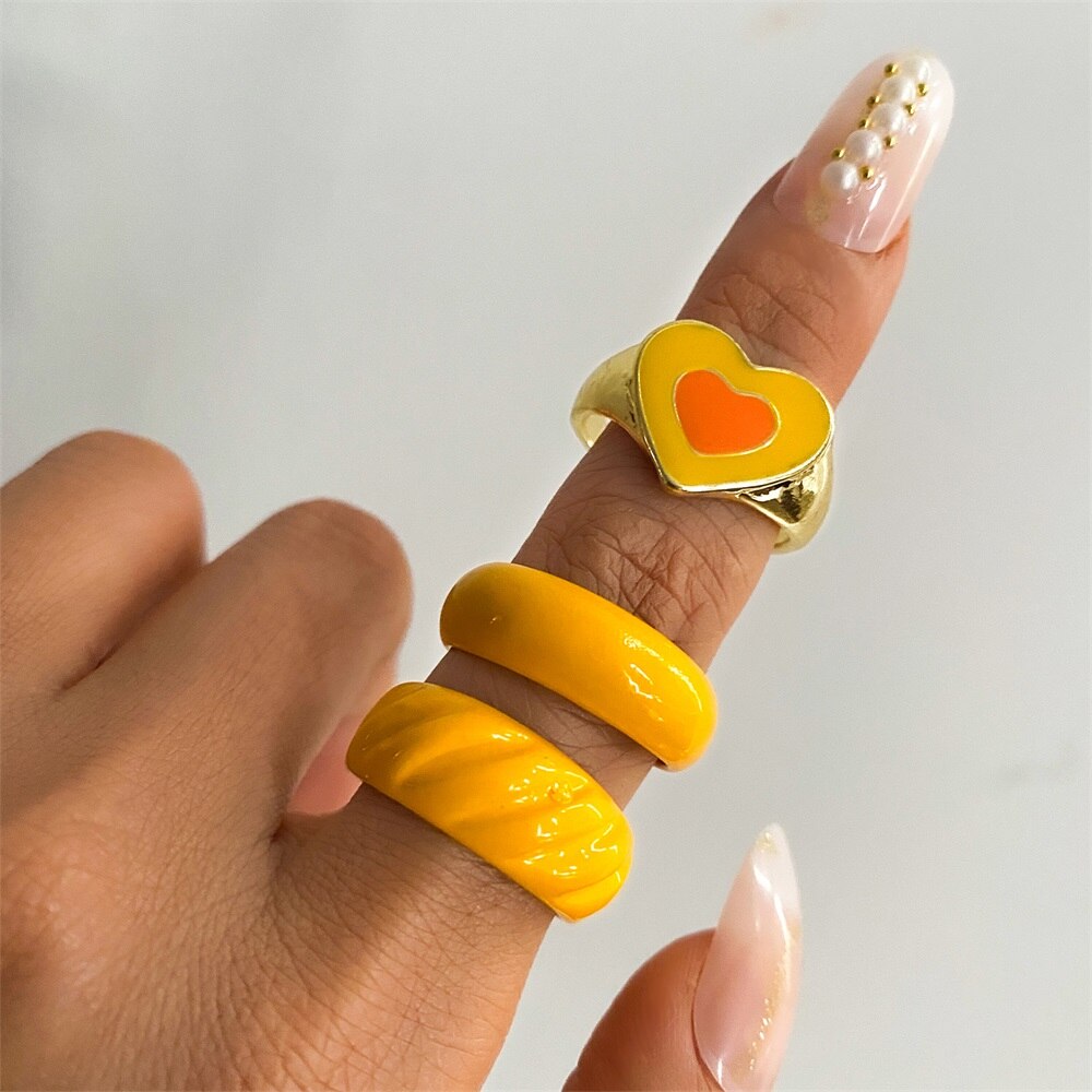 Colorful Ring for Women Glossy Dripping Love Heart Rings Peach Heart Ring Exquisite Wild