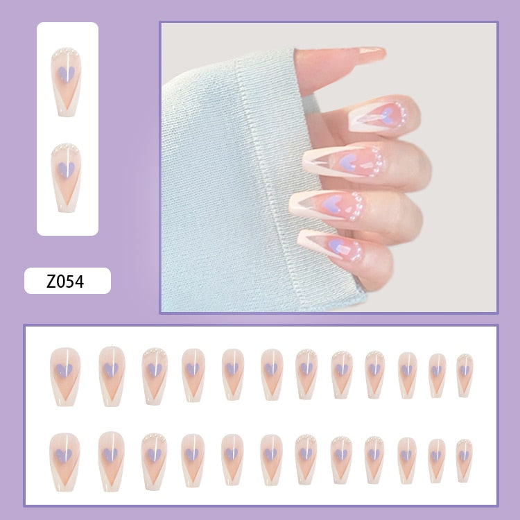 Fairy nail art Pearl decoration Wearable False Nails with glue 24pcs per box with wear tools