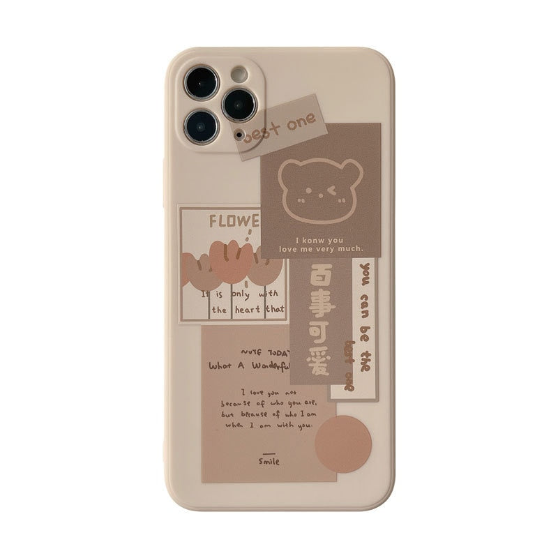 Retro chocolate smile sweet bear art Phone Case For iPhone 13 12 11 Pro Max Xr Xs Max 7 8 Plus 13mini case Cute soft cover