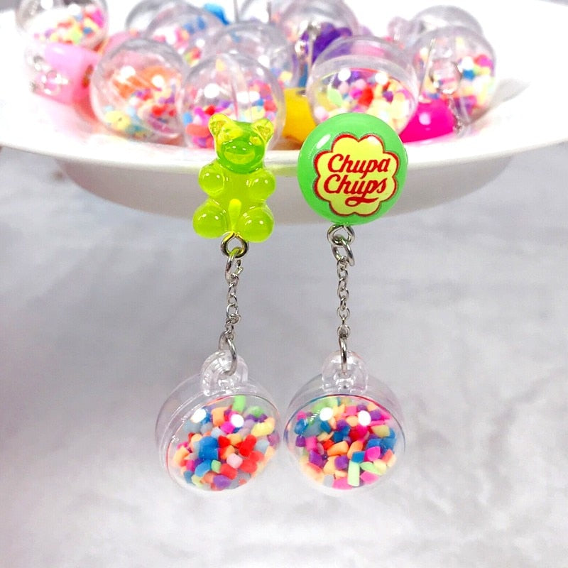 1 Pair Stud Earring Multicolours Gummy Bear  Resin Candy Charms With Ball Jewelry