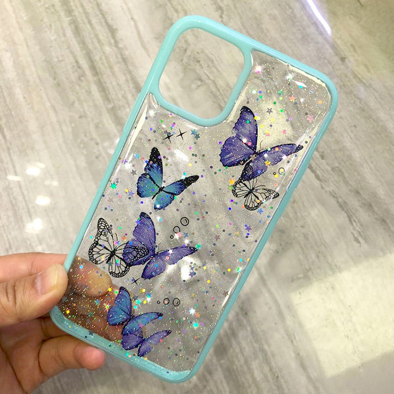 Phone Case For iPhone 12 11 Pro Max X XR XS 6S 7 8 Plus 12 mini Luxury Glitter Bling Star Butterfly Candy Color Clear Soft Case