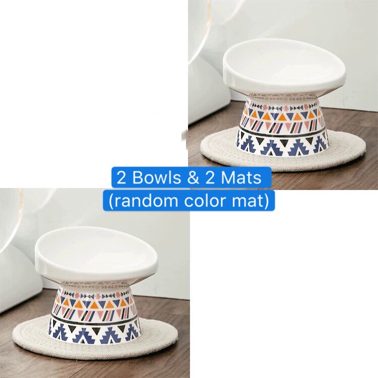 2 Sizes Non-slip Ceramic Cat Bowl with Mat Cervical Protect Pet Food Drinking Bowls Ceramic Bowl Feeders for Dog Pet Supplies