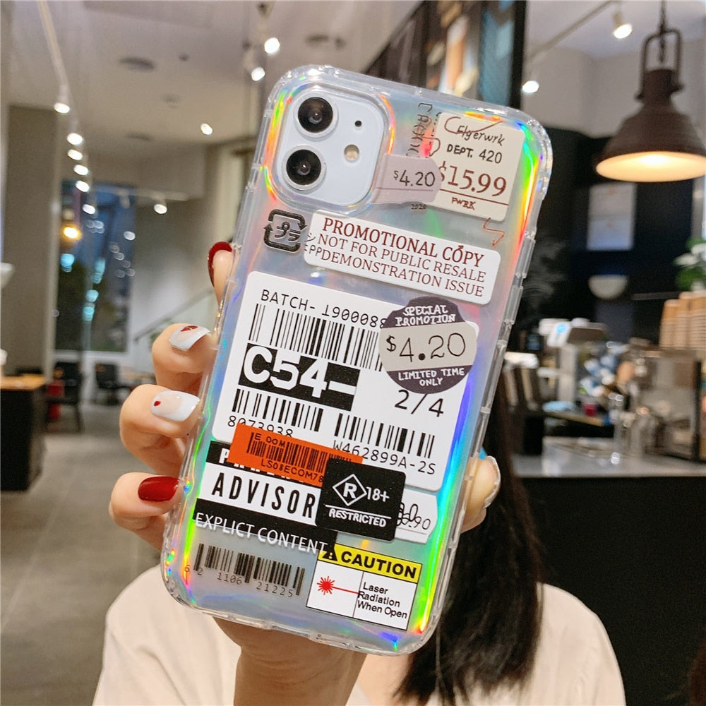 Cute QR bar code phone case laser for iphone 13 11 12 Pro Max Mini case silicone soft for iphone XR XS MAX 6 6S 7 8 Plus cover