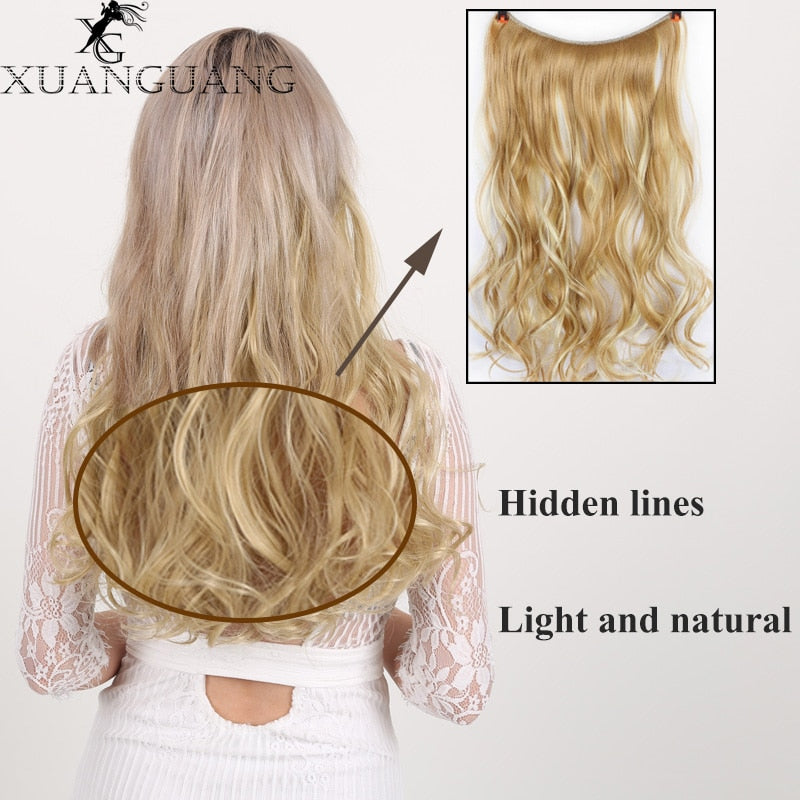 Synthetic 24 Inches No Clips In Natural Hidden Secret False Hair Piece Hair Extension Long Curly Fish Line Hair Pieces