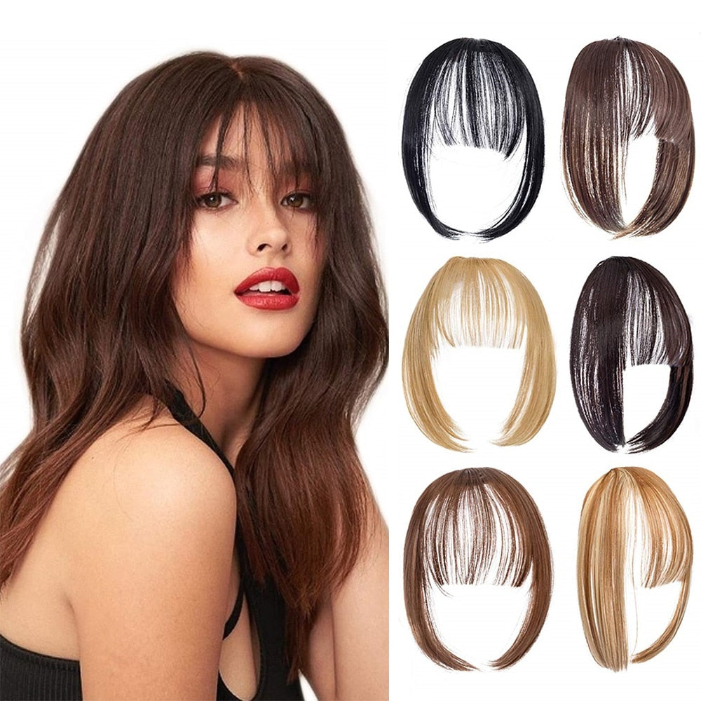 False Bangs Synthetic Hair Extension Fake Fringe Natural hair clip on bangs Light Brown wigs