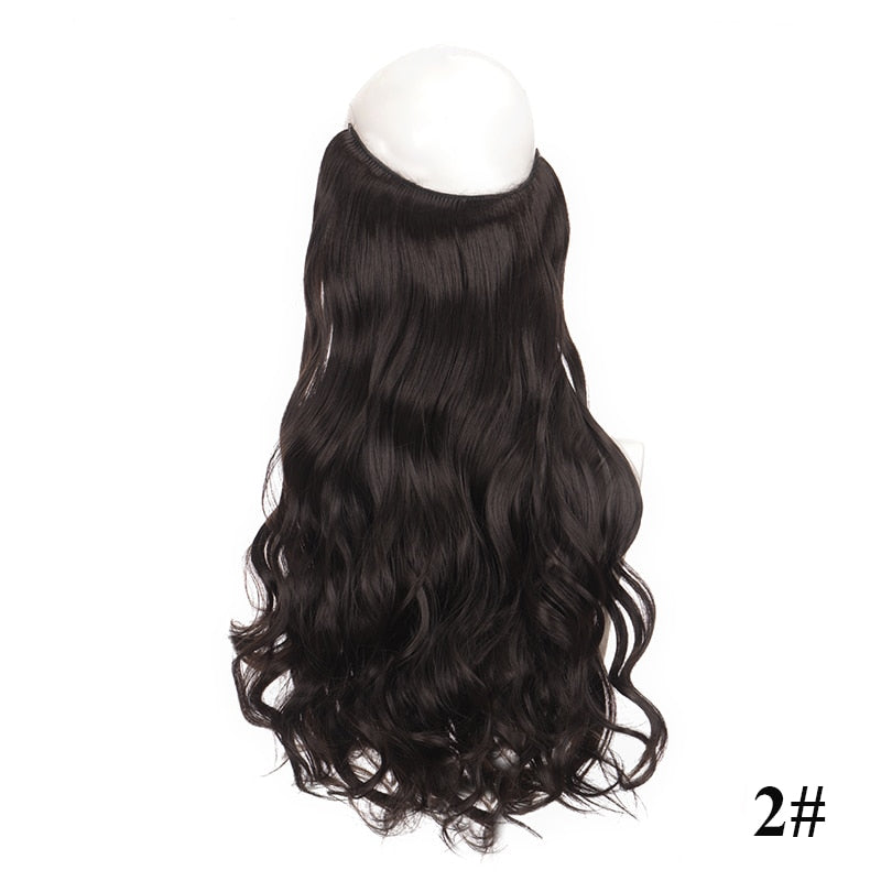 Synthetic 24 Inches No Clips In Natural Hidden Secret False Hair Piece Hair Extension Long Curly Fish Line Hair Pieces