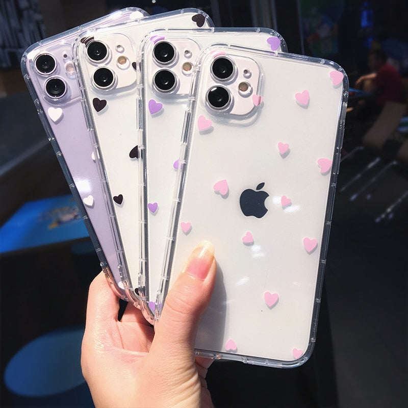 Cute Heart Shockproof Clear Phone Case For iPhone 13 12 11 Pro Max XR XS Max 7 8 Plus Soft Full Body Back Cover Coque