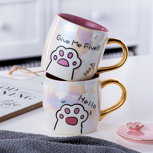 Cartoon Ceramics Cat Mug With Lid and Spoon Coffee Milk Mugs Cute Creative Breakfast Cup Gift