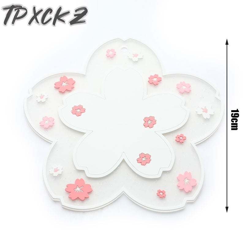 1Pc Japanese Cherry Insulated Table Mat Milk Cup Non Slip Coaster Non Slip Coaster Kitchen Family Office Accessories