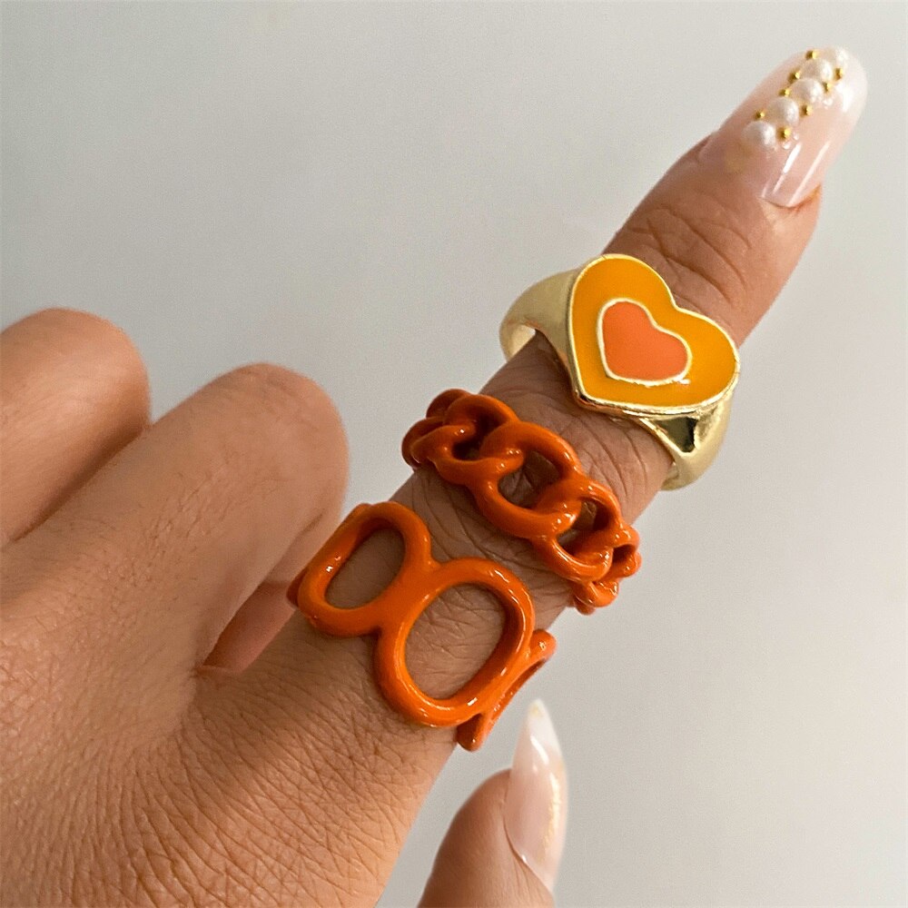 Colorful Ring for Women Glossy Dripping Love Heart Rings Peach Heart Ring Exquisite Wild