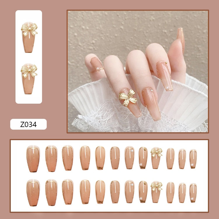 24pcs Stereoscopic Butterfly Light Luxury Elegant Nude Lady Style Removable False Nail Manicure Tool