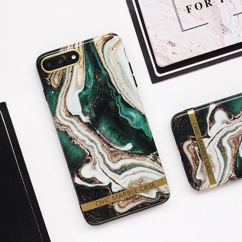 Artistic agate marble gold bar Phone Case For iphone XS XR XS Max 11 7 8 Plus Glossy soft silicon case Back cover