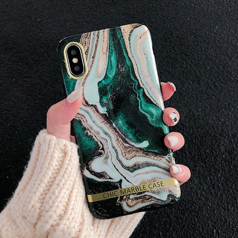 Artistic agate marble gold bar Phone Case For iphone XS XR XS Max 11 7 8 Plus Glossy soft silicon case Back cover