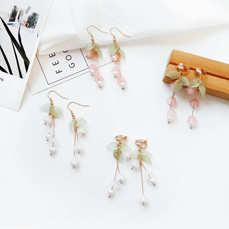 Aestheticism literature eardrop small pure and fresh and sweet girl lilies flowers earrings