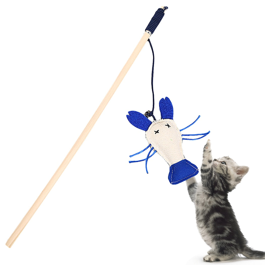 Pet Cat Teaser Multi Color Bird Feather Plush Wand Catcher Teaser Stick Mouse Fish Cat Interactive Toys with Bell