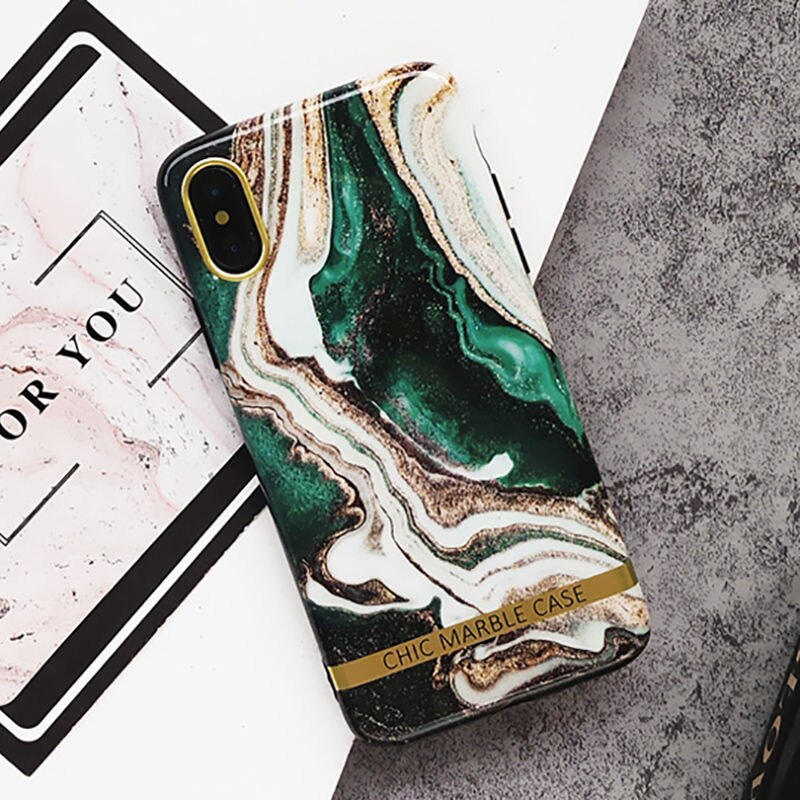 Artistic agate marble gold bar Phone Case For iphone XS XR XS Max 11 7 8 Plus Glossy soft silicon case Back cover