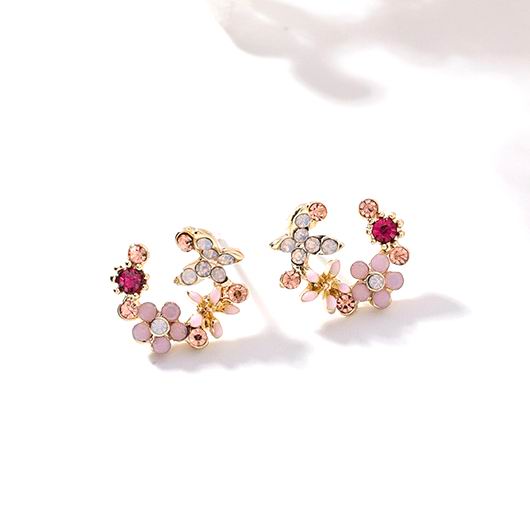 Korean New Colorful Rhinestone Wreath Stud Earrings For Women Sweet Flower Shell Small Cirlce Brincos Gift