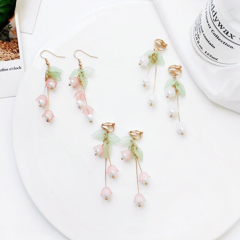 Aestheticism literature eardrop small pure and fresh and sweet girl lilies flowers earrings