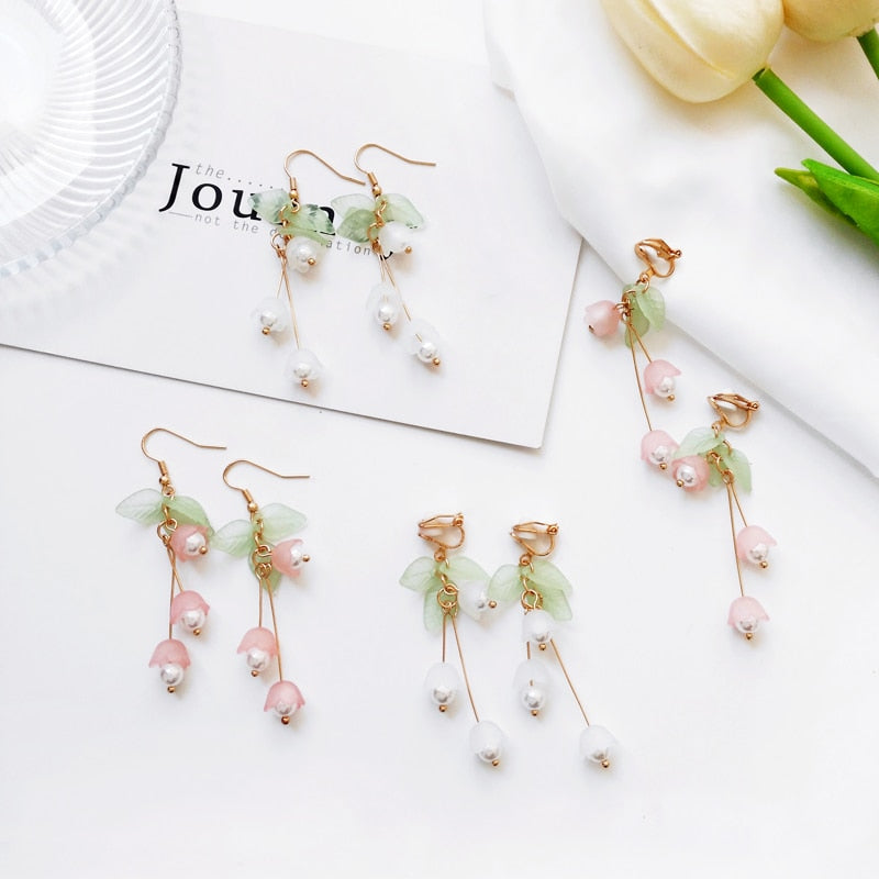 Aestheticism literature eardrop small pure and fresh and sweet girl lilies flowers earrings