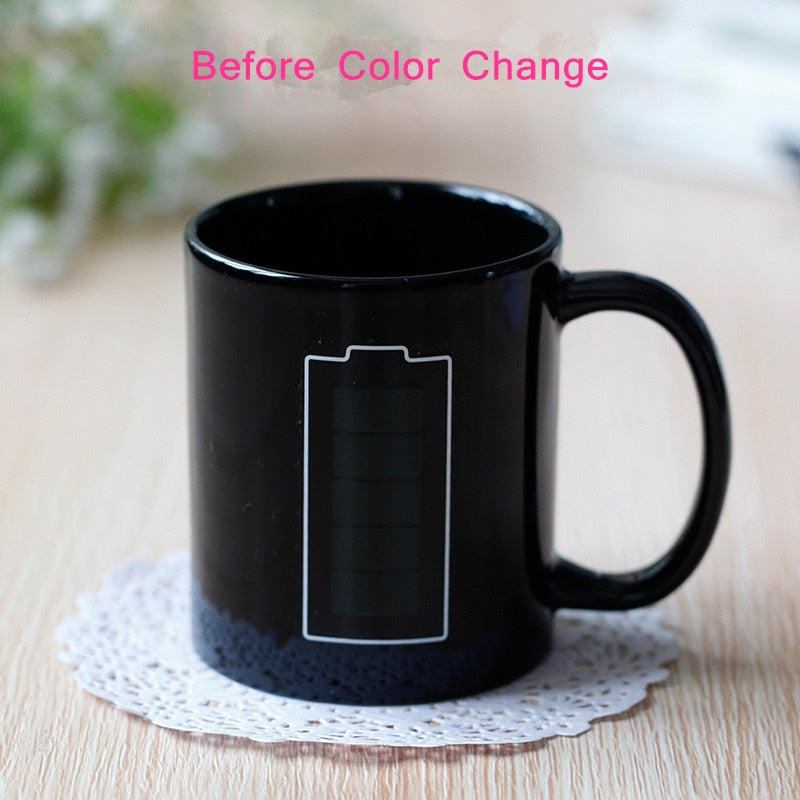 Battery Magic Mug Positive Energy Color Changing Cup Ceramic Discoloration Coffee Tea Milk Mugs