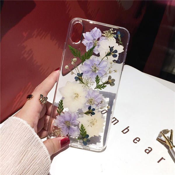 Real Pressed Dried Flowers Phone Case For iPhone X XS Max XR 7 8 Plus 13 12 11 Pro Max SE Case Soft Clear Floral Cover