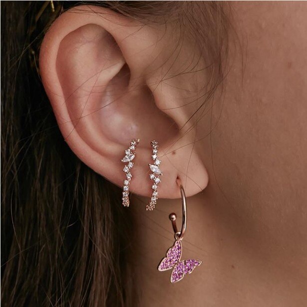 sparking bling cz cluster stud earring top botton ear bar stud jewelry