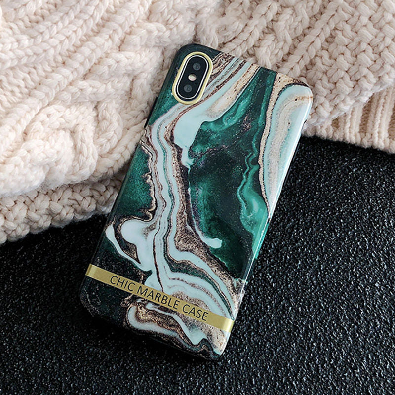 Artistic agate marble gold bar Phone Case For iphone XS XR XS Max 11 7 8 Plus Glossy soft silicon case Back cover