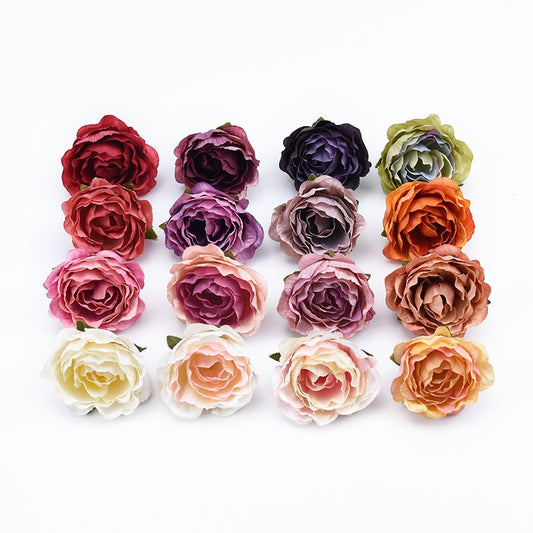 10Pcs 4cm Multicolor Wedding Decoration Silk Roses Scrapbooking Home Decor Artificial Plants Decorative Flowers Wreaths Pompons