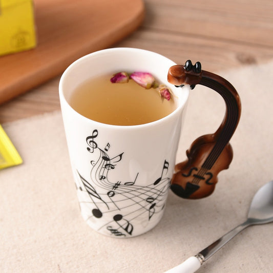 Music Violin Style Guitar Ceramic Mug Coffee Tea Milk Stave Cups with Handle Coffee Mug Gifts