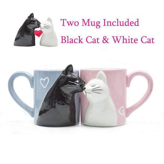 2-PCS Kiss Cat Coffee Couple Handmade Mug Funny Tea Ceramic cup set Matching Gift