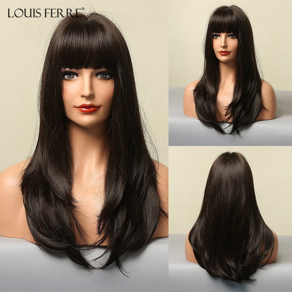 Black Bob Hair Wigs Medium Straight Synthetic Wig with Bangs Cosplay Wig Heat Resistant