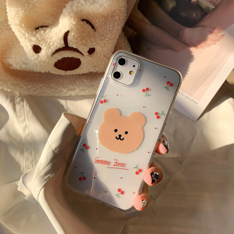 Retro cherry bear letters couples cute Phone case for iPhone 13 12 11 Pro XS MAX XR case silicone cover For iPhone 7 8 Plus Case