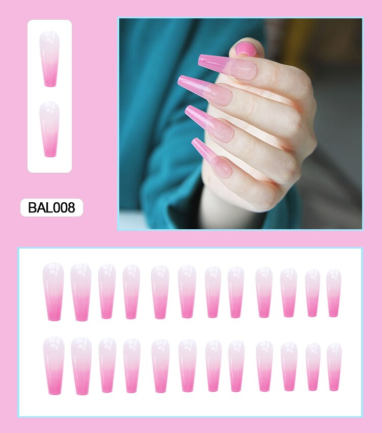 Gradient ballet elegant long trapezoidal nail wearable artifical false nails