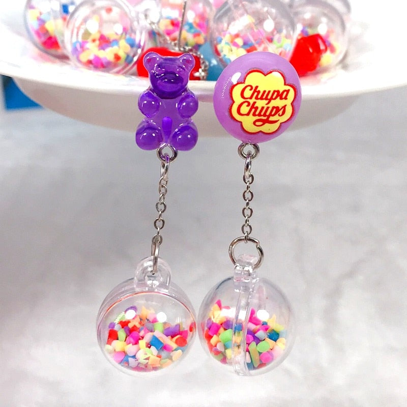 1 Pair Stud Earring Multicolours Gummy Bear  Resin Candy Charms With Ball Jewelry